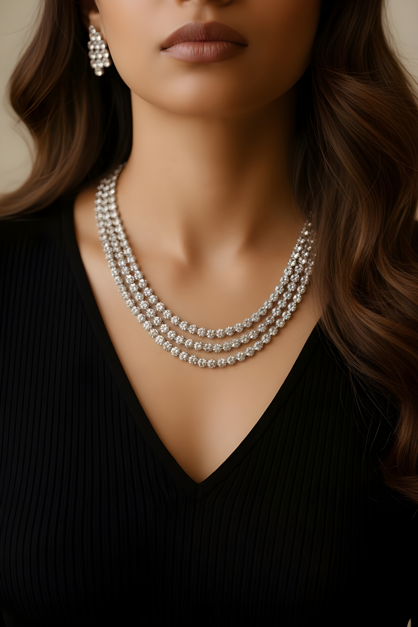 3 Layer AD Necklace with Earrings