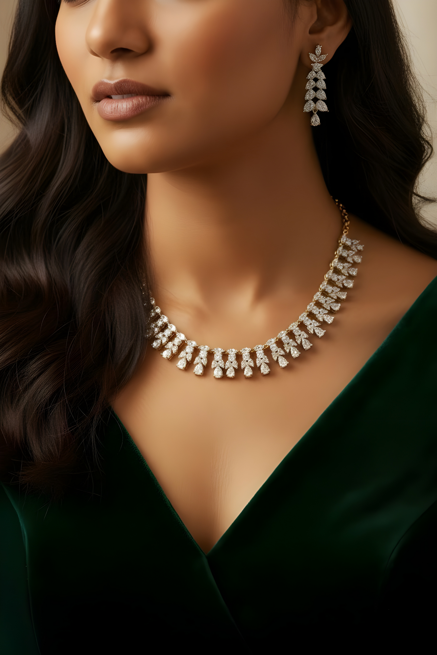 Tear drop AD Chain with earrings