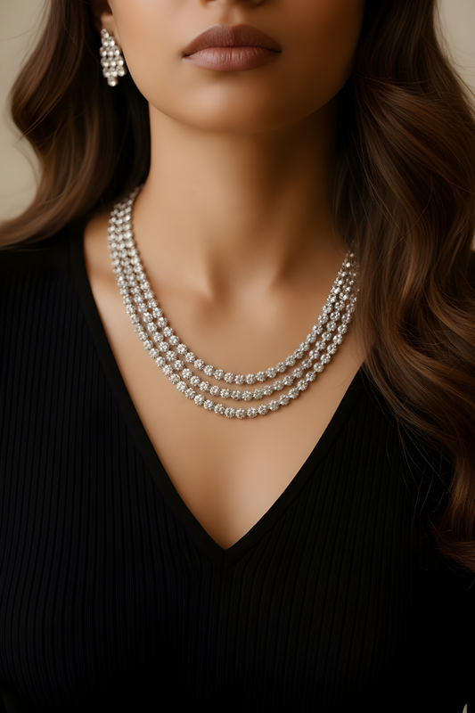 3 Layer AD Necklace with Earrings